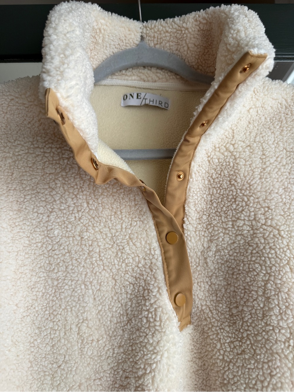 🔥 One/Third Cozy Cream Teddy Sherpa Snap-Neck Fleece Pullover - Picture 3 of 7